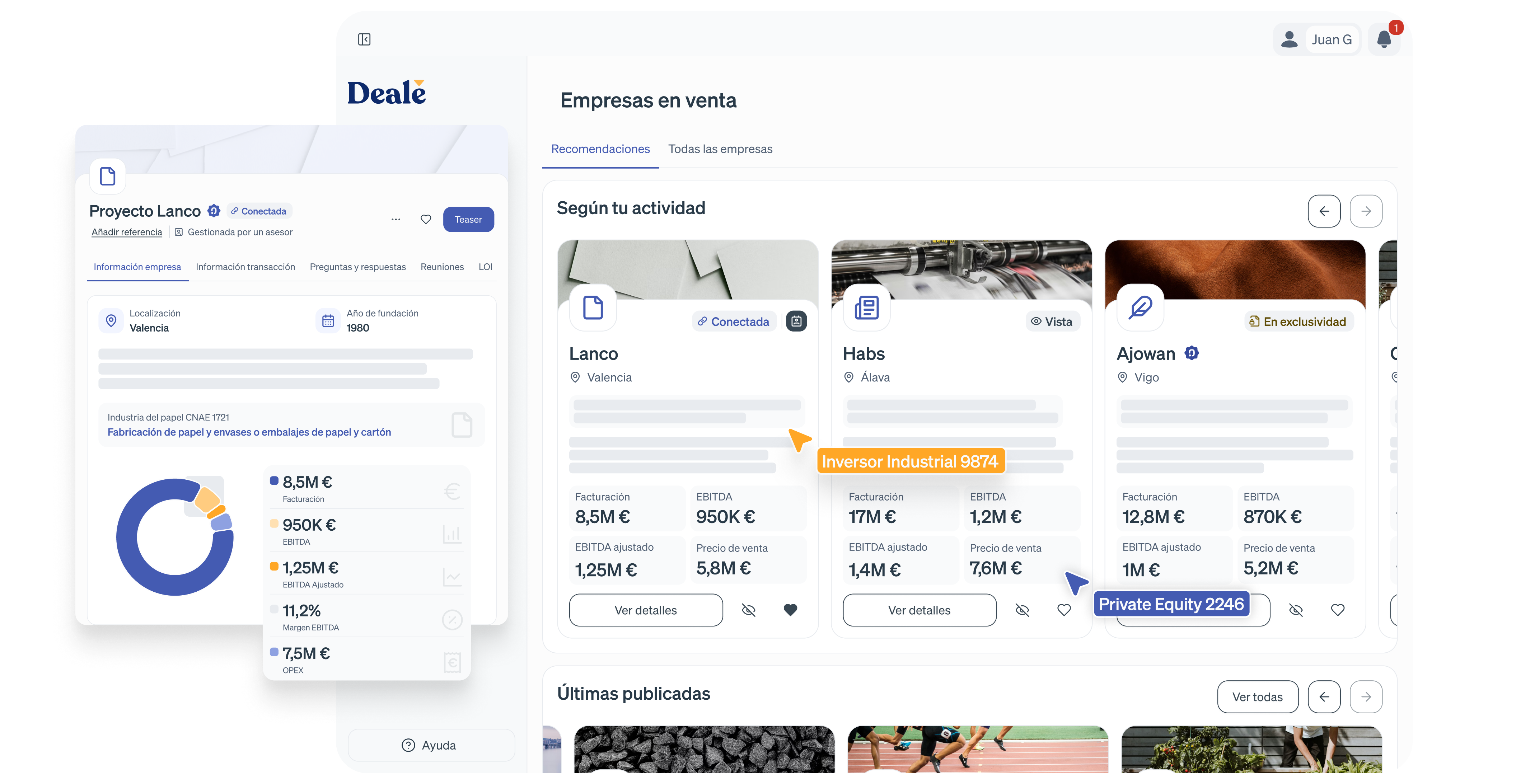 Panel de inversor con empresas en venta verificadas